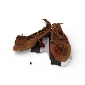 Aquazzura Brown Suede Lace-Up Flats